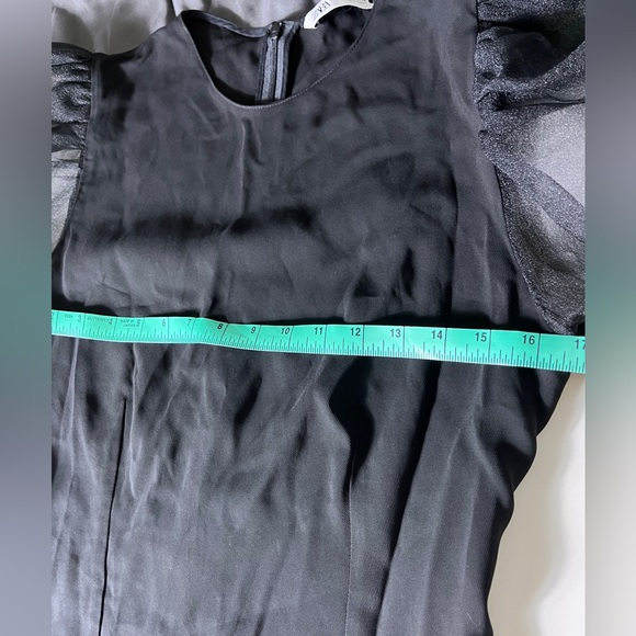 NWT Zara Black Organza Sheer Sleeve Structured Top SZ M - Picture 4 of 8